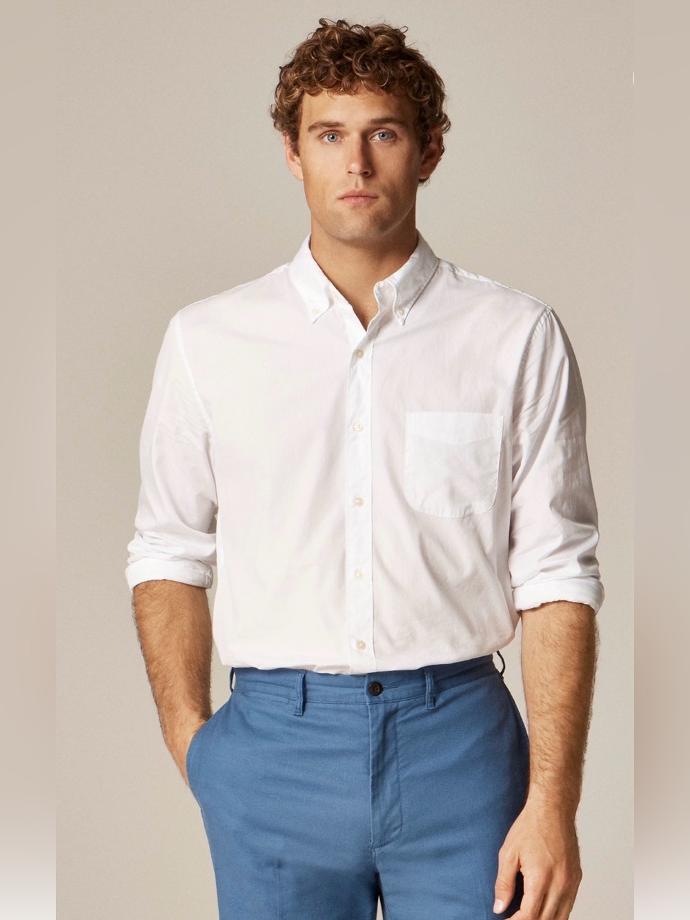 J. Crew Secret Wash Cotton Poplin White Button-Down Shirt